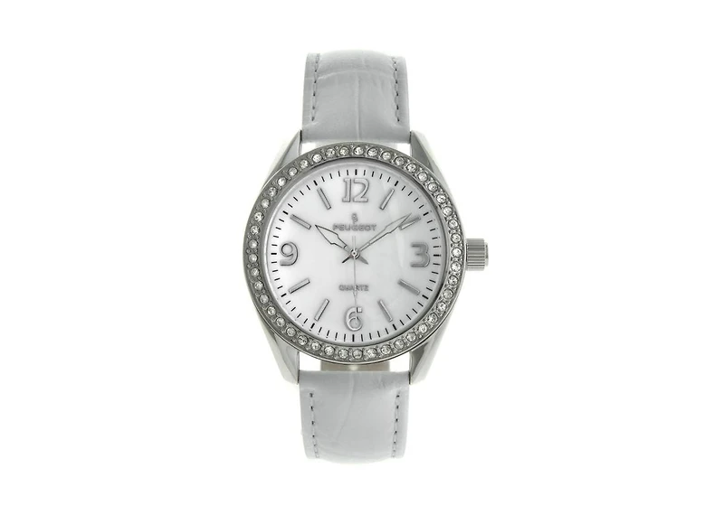 Peugeot Women's Watch 40mm Bold Crystal Bezel Leather Strap