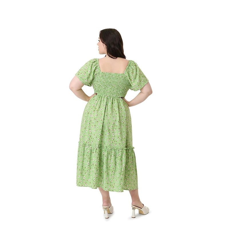 Unique Vintage Plus Smocked Bodice Midi Dress