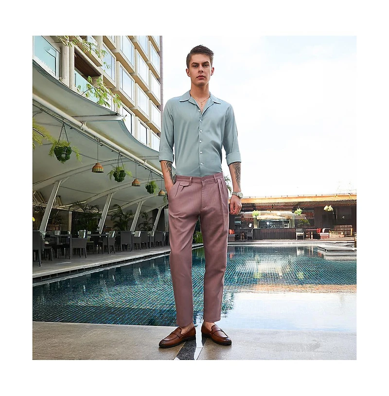 Campus Sutra Men's Nude Pink Striped Tailored Trousers