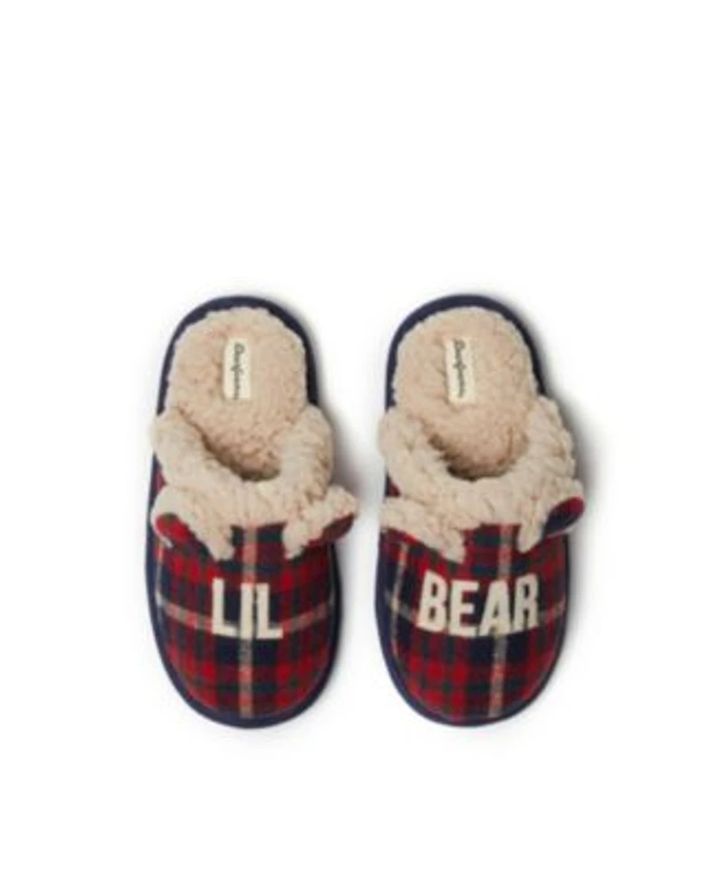 Dearfoams Kids Lil Bear Plaid Scuff House Slipper