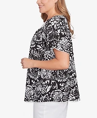 Ruby Rd. Plus Size Batik Island Paisley Lace Neck Top