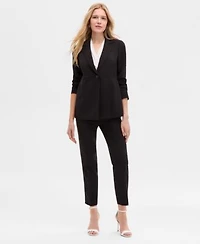 Anne Klein Womens Notch Collar One Button Jacket Sleeveless Shirred Surplice Top Fly Front Side Tab Straight Pants