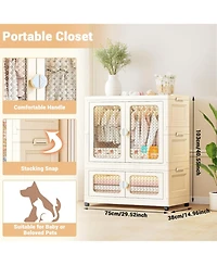 Stackable Storage Bins, Plastic Collapsible Storage Containers with Doors, Wheels and Hanging Rods, Large Lidded Closet Organizers Cabinet for Home Of
