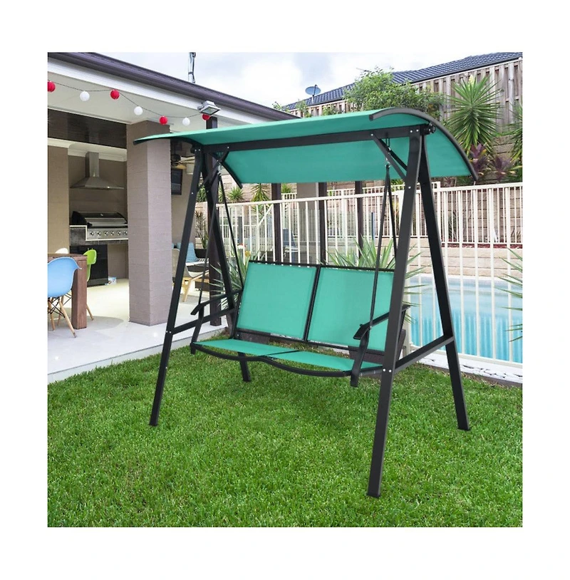 2 Person Patio Swing with Weather Resistant Glider and Adjustable Canopy