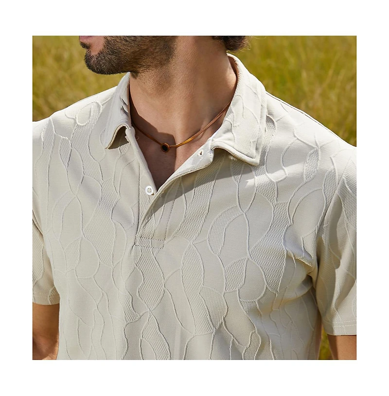 Campus Sutra Men's Cream White Veined-Tactile Polo T-Shirt