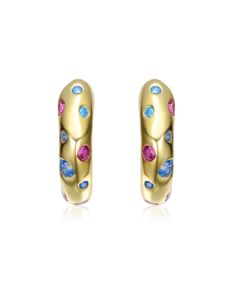 Kids 14K Gold Plated with Colored Cubic Zirconia Wide Hoop Earrings
