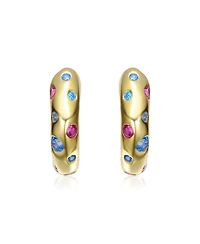 Kids 14K Gold Plated with Colored Cubic Zirconia Wide Hoop Earrings