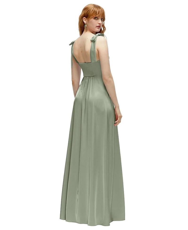 After Six Plus Square Neck Fluid Satin Maxi Dress with Bow Straps