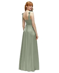 After Six Plus Square Neck Fluid Satin Maxi Dress with Bow Straps