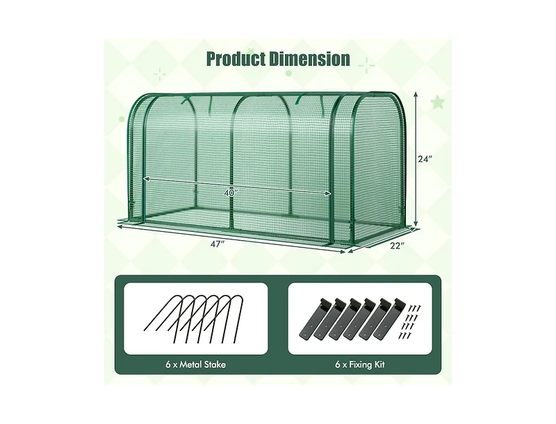 Mini Tunnel Greenhouse with Ventilated Roll-Up Zipper Door for Small Garden Spaces