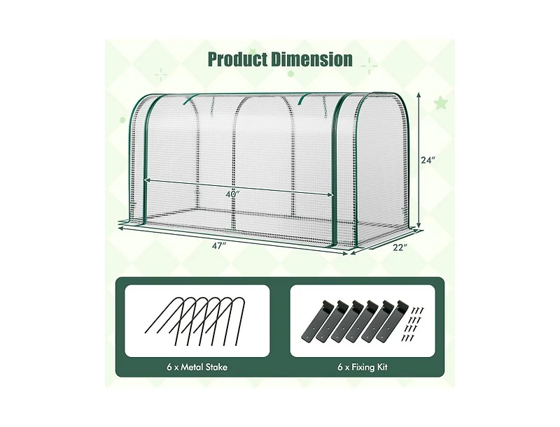 Mini Tunnel Greenhouse with Ventilated Roll-Up Zipper Door for Small Garden Spaces
