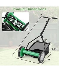 Professional Push Lawn Mower with 5 Steel Blades and Removable Grass Catcher Bag
