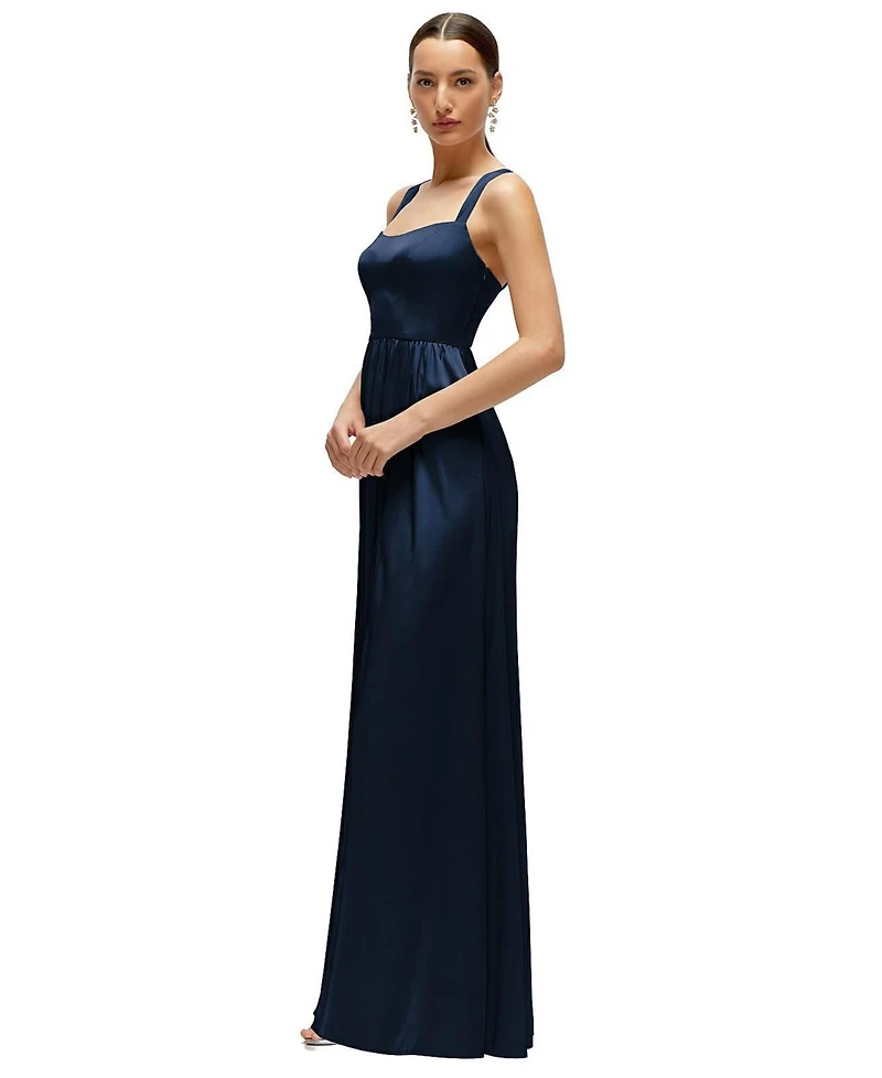 After Six Plus Shaped Strap Portrait Neckline Fluid Satin Maxi Dress with Full Skirt