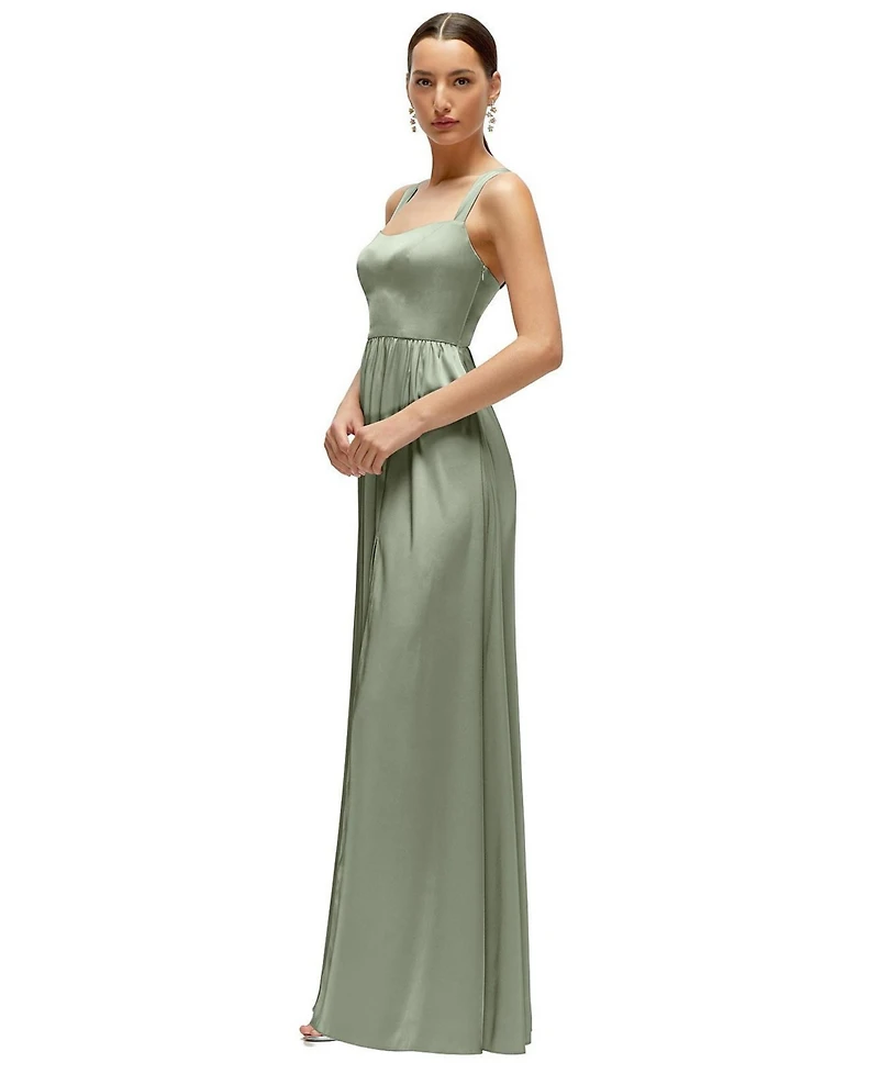 After Six Plus Shaped Strap Portrait Neckline Fluid Satin Maxi Dress with Full Skirt