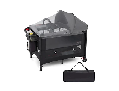 Slickblue Kids Foldable Bassinet with 4-Level Adjustable Changing Table & Plush Mattress