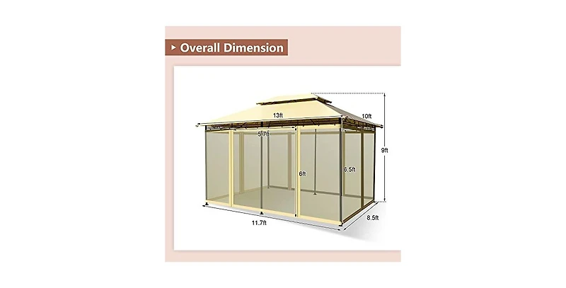 10 Feet x 13 Feet Tent Canopy Shelter with Removable Netting Sidewall