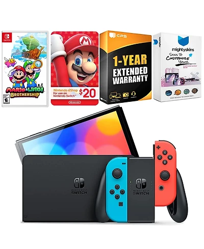Nintendo Switch Neon Red & Blue Oled Console with Mario & Luigi: Brothership, Nintendo $20 eShop Gift Card