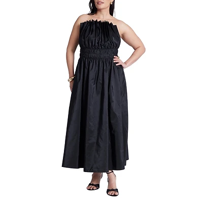 Eloquii Women's Pleated Ruffle Neckline Midi Dress