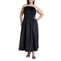 Eloquii Women's Pleated Ruffle Neckline Midi Dress