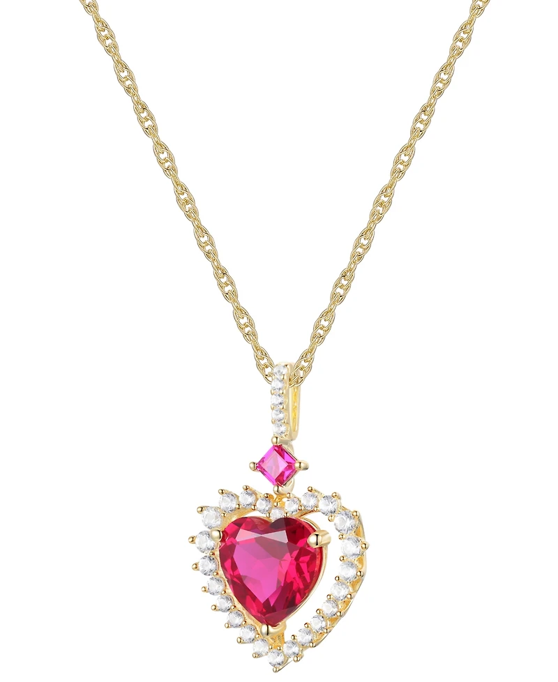 Lab Grown Ruby (2-5/8 ct. t.w.) & Lab Grown White Sapphire (1/3 ct. t.w.) Heart 18" Pendant Necklace in 14k Gold-Plated Sterling Silver