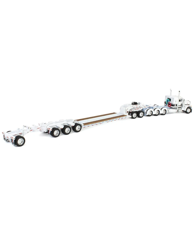 First Gear Dcp 1/64 Peterbilt 379 Tri-Axle Flat Top with Fontaine Magnitude Tri-Axle Lowboy Trailer with Booster & Stinger 60
