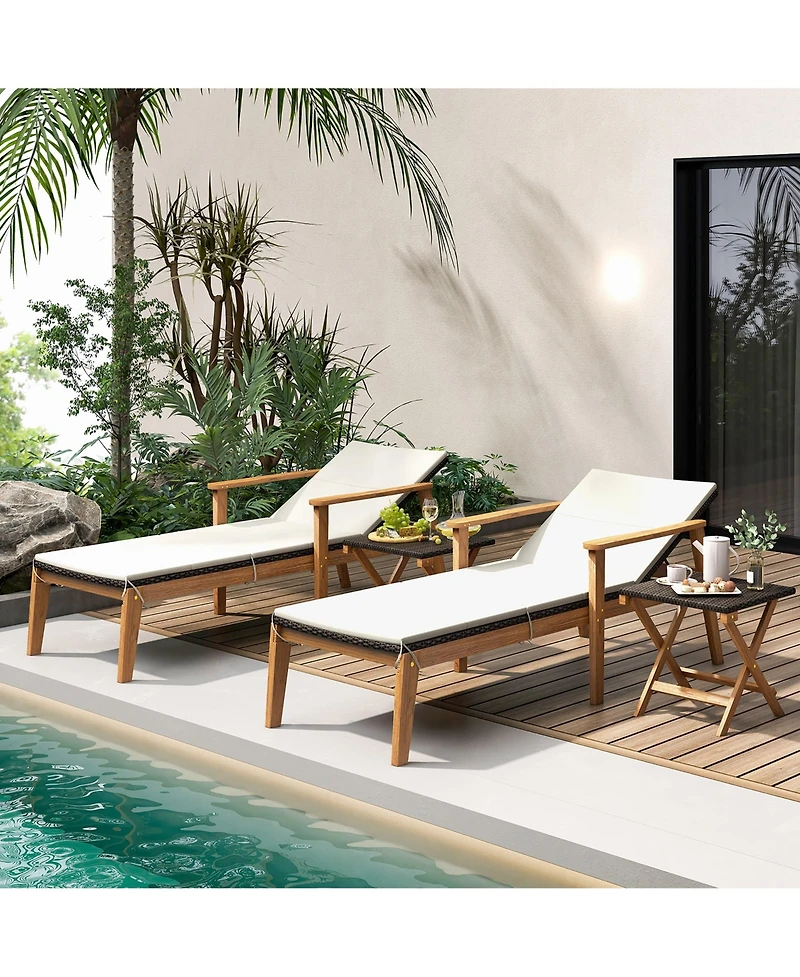 Gymax Outdoor Chaise Lounge Chair Set of 2 w/ Armrests & 4-Level Backrest Adjustment