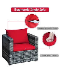 Gymax 3PCS Rattan Patio Conversation Furniture Set Outdoor Yard w/ Cushion