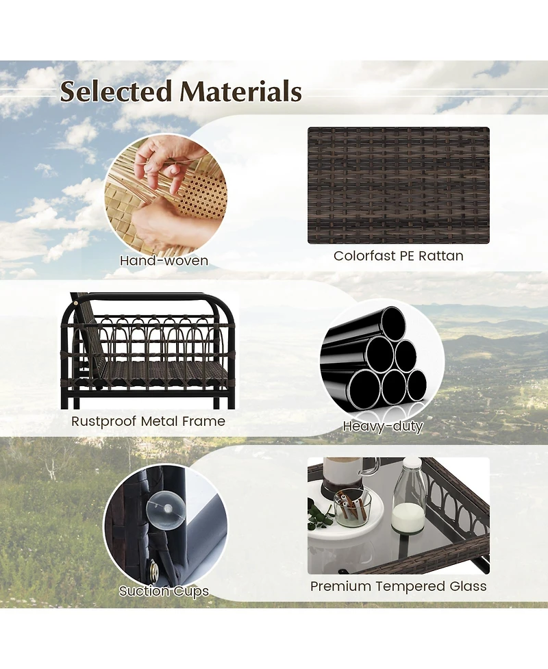 Gymax 4 Piece Patio Wicker Conversation Bistro Set Furniture Set w/ Cushions