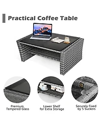 Gymax 4PCS Patio Rattan Conversation Set Outdoor Furniture Set w/ Grey Cushions