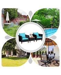 Gymax 3Pieces Patio Rattan Conversation Furniture Set Yard Outdoor with Cushions