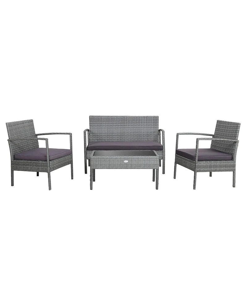 Gymax 4Pieces Rattan Patio Furniture Set Outdoor Wicker Conversation Set with Cushions