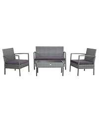 Gymax 4Pieces Rattan Patio Furniture Set Outdoor Wicker Conversation Set with Cushions