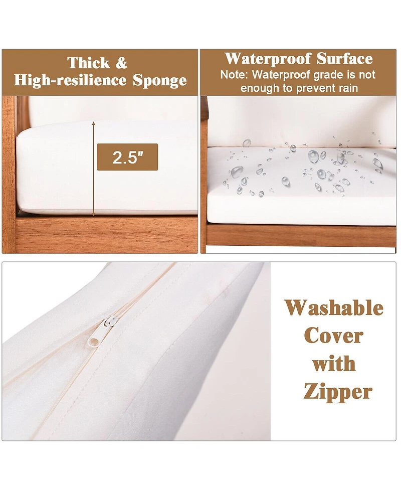 Gymax 3PC Outdoor Patio Sofa Furniture Set Solid Wood Cushioned Conversation Set White