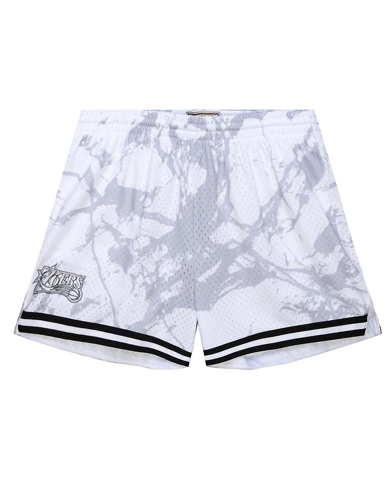 Mitchell & Ness Women's White Philadelphia 76ers Hardwood Classics Marble Shorts