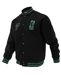 Fisll Men's and Women's Black Milwaukee Bucks Logo Man Shadow Collection Full-Snap Varsity Jacket