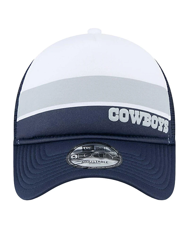New Era Men's White/Navy Dallas Cowboys Sport Night Color Block 9FORTY A-Frame Trucker Adjustable Hat