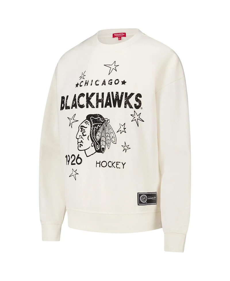 Mitchell & Ness Women's Cream Chicago Blackhawks Logo 3.0 Pullover Sweatshirt