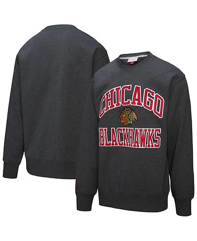 Mitchell & Ness Men's Heather Charcoal Chicago Blackhawks Playoff Win Fleece Pullover Sweatshirt