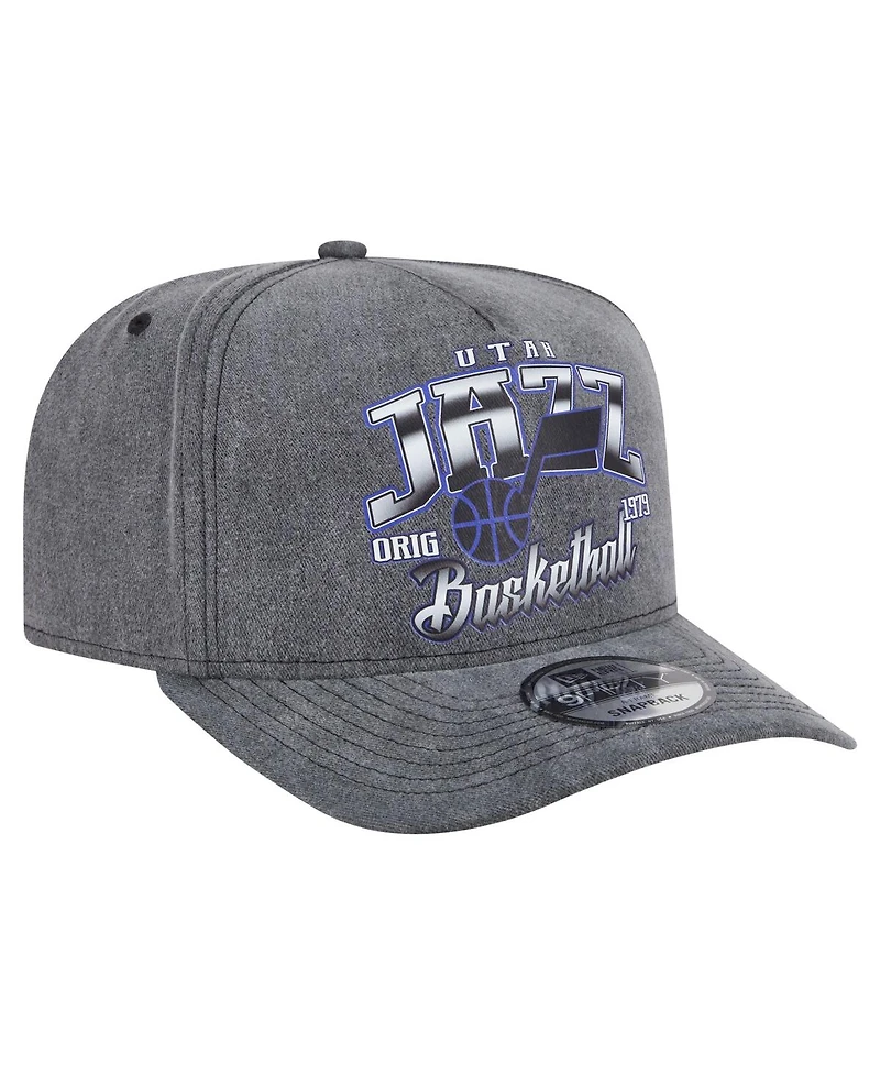 New Era Men's Charcoal Utah Jazz Throwback Washed Pre-Curved 9FIFTY Snapback Hat