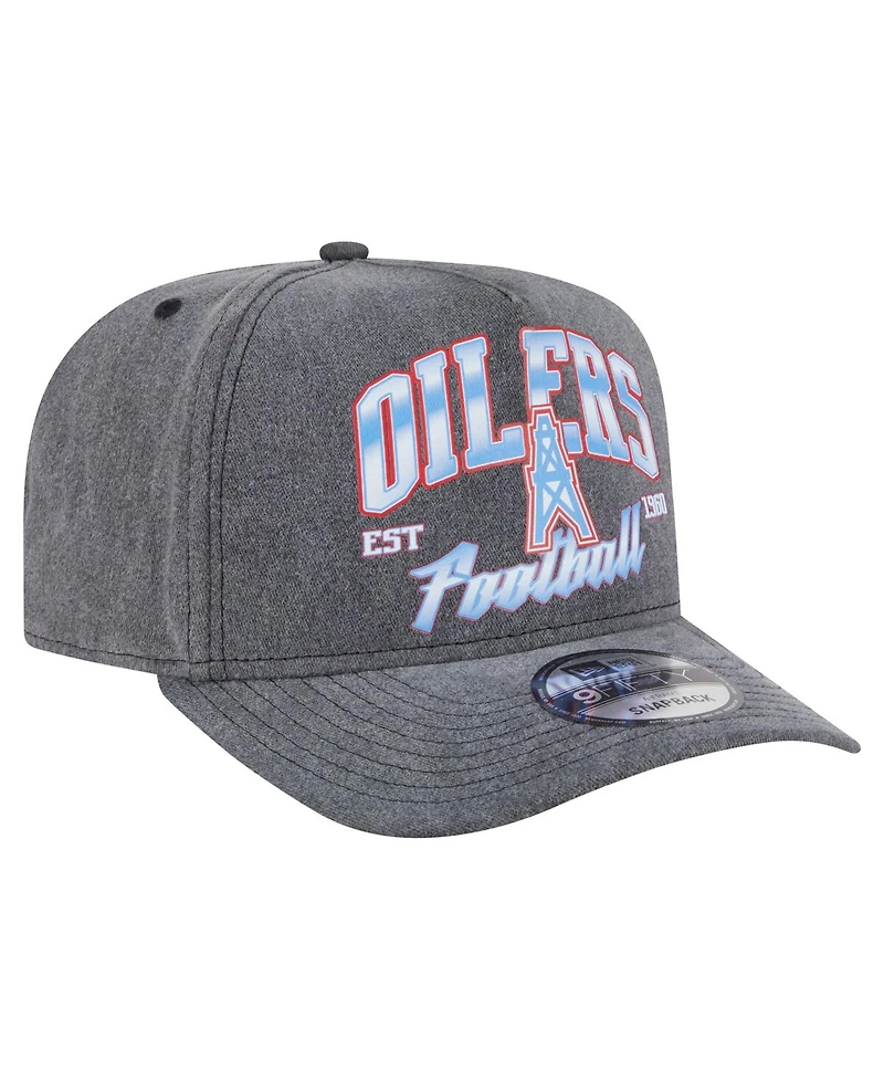 New Era Men's Black Houston Oilers Throwback Washed A-Frame 9FIFTY Snapback Hat