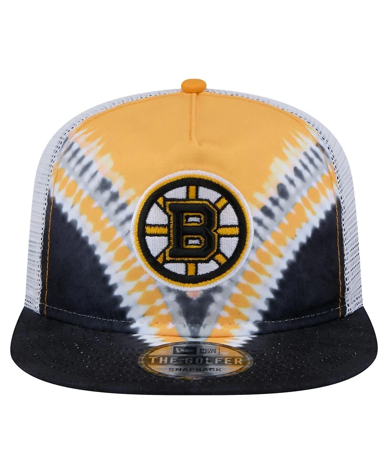 New Era Men's Black/Gold Boston Bruins Throwback V-Dye Adjustable Golfer Hat