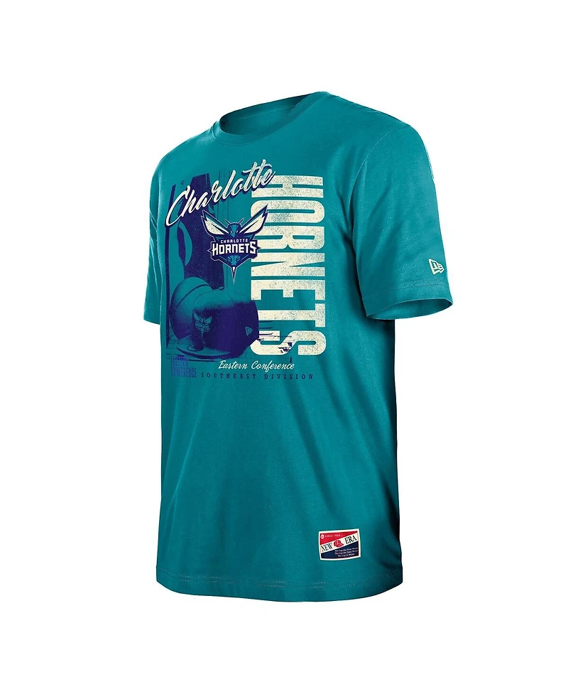 New Era Men's Teal Charlotte Hornets Distressed Throwback Vintage Color Pack T-Shirt