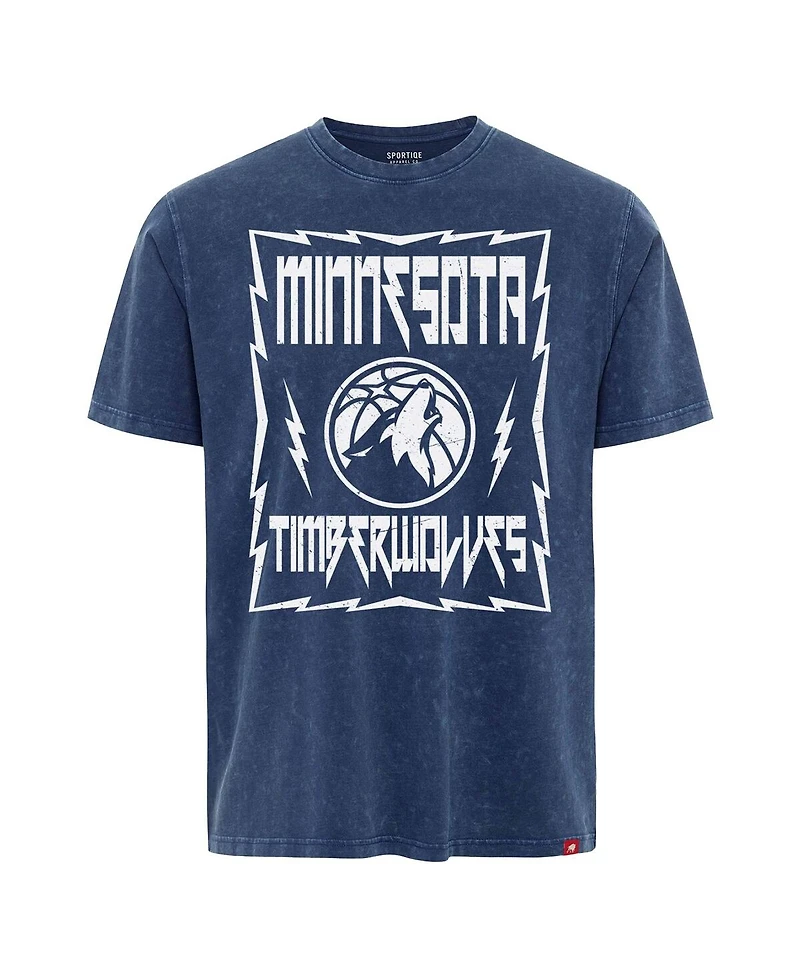 Sportiqe Men's and Women's Blue Minnesota Timberwolves Distressed Rock Roll Collection Angus Premium Mineral Wash T-Shirt