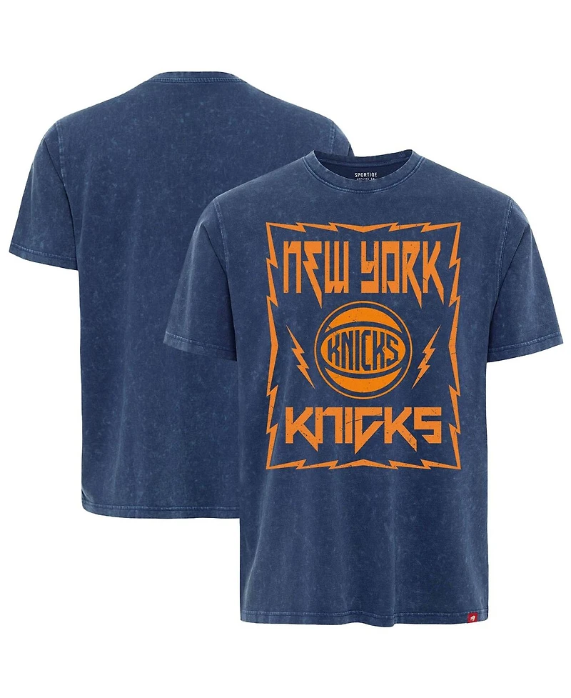 Sportiqe Men's Blue New York Knicks Distressed Rock Roll Collection Angus Premium Mineral Wash T-Shirt