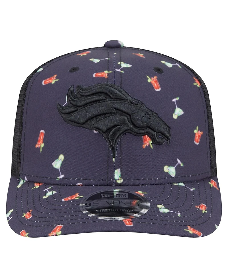 New Era Men's Navy/Black Denver Broncos Adventure Drinks Pattern 9SEVENTY Stretch-Snap Hat