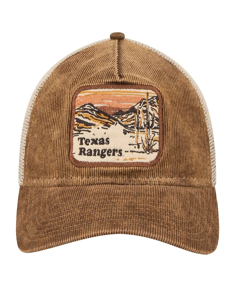 New Era Men's Dark Brown Texas Rangers Vintage Landscape 9TWENTY A-Frame Adjustable Trucker Hat