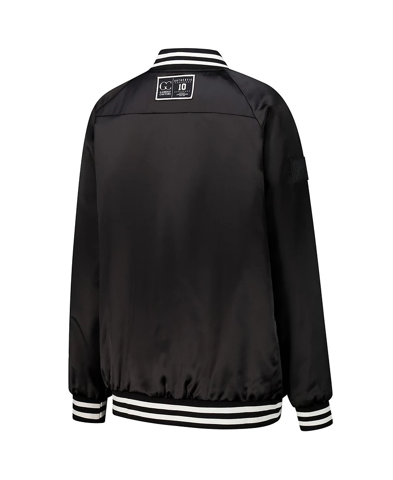 Gameday Couture Women's Black/Royal Indianapolis Colts Oversized Hot Shot Rhinestone Throwback Full-Snap Varsity Bomber Jacket