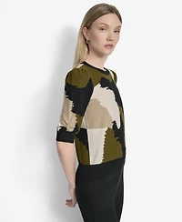 Dkny Women's Printed Puff-Sleeve Sweater