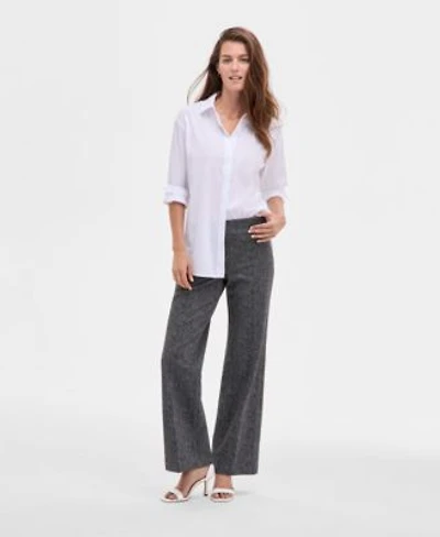 Anne Klein Womens Button Front Drop Shoulder Shirt Printed Mid Rise Wide Leg Pants