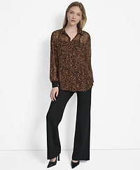 Dkny Women's Printed Button-Front Long-Sleeve Shirt
